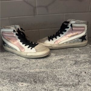 Golden Goose high top, size 9, pink and silver glitter Women’s shoes.
